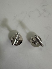 Shields Vintage Silver Tone Black Round Cufflinks Bullet Back Rhinestone Accent