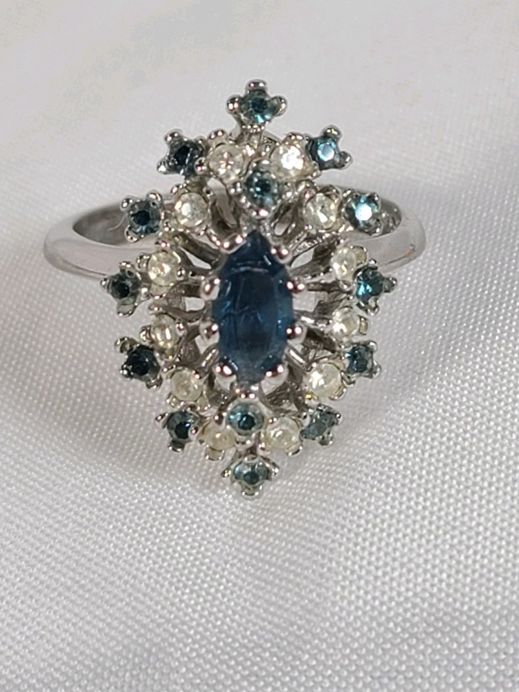 Vintage Avon 18kt H.G.E. Sapphire And White Cz Marquise Style Setting Size 6