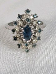 Vintage Avon 18kt H.G.E. Sapphire And White Cz Marquise Style Setting Size 6