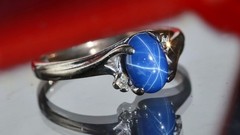 10k w/gold sz 5 ring 1.00ct lab created blue star sapphire diamond 1.72gr N3505