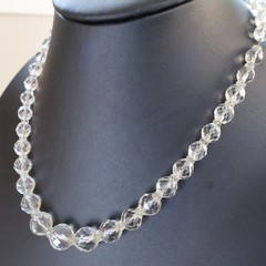 Vintage Graduated Faceted Clear Crystal Bead Necklace Filigree Clasp 18 Inch