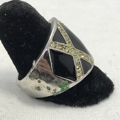 Vintage 18K HGE Plated Enamel & Crystals Unique Bold X Look Ring varied sizes