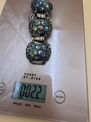 Vtg Judy Lee Peacock Carnival Art Glass Panel Bracelet Renaissance Revival