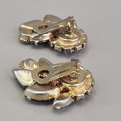 Vintage Rhinestone Clip On Earrings Climber Brown Glass Autumn Fall 1.25″
