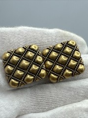 Vintage YSL Yves Saint Laurent Quilted Clip On with Post Earrings Gold #793