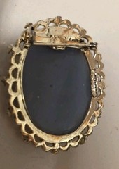 Vtg Victorian Revival Style Cameo Brooch Women’s Profile Filigree Classical 2×5″