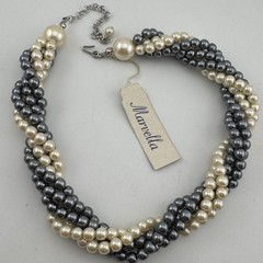Vintage MARVELLA NWT NOS Twisted Pearl Torsade Necklace Black White