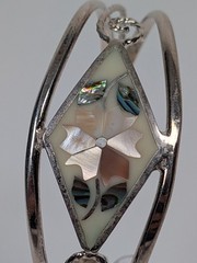 Vtg Alpaca Mexico Cuff Bracelet MOP Abalone Shell Inlay Silver Tone 1980s NOS
