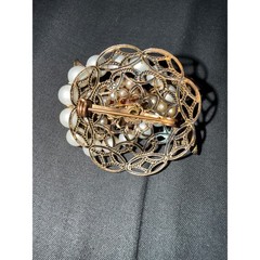 Vintage Orange Fruit Faux Pearl Filigree Brooch Pin Mid Century Costume