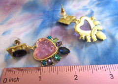 Vintage Style Gripoix PINK Heart Matte Gold Resin Heart Rhinestone Earrings NWT