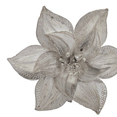 2″ Poinsettia Flower Filigree Brooch Vintage Sterling Silver 800 Scarf Pin
