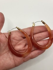 1970s-80s Retro Lucite Amber-Toned Large Crescent Hoop Earrings Pierced 2.5″