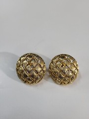 Vintage Retro Cage Wire Style Round Domed Gold Tone Screw-In Earrings Pierce