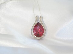 Sterling Silver 925 Pink Topaz Large Slide Pendant Necklace