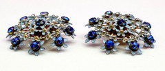 Gold Tone Pastel Blue Enamel & Royal Blue Rhinestones Clip-on Earrings Vintage