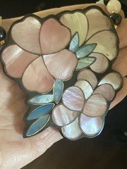 Lee Sands Necklace Large Flower Inlaid Mother Of Pearl Abalone Gemstone 20″