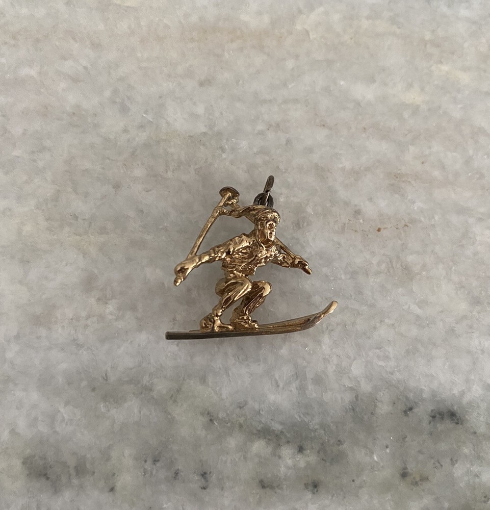 Vintage Gold Over Sterling Silver Ski Charm Skiing Skier Pendant