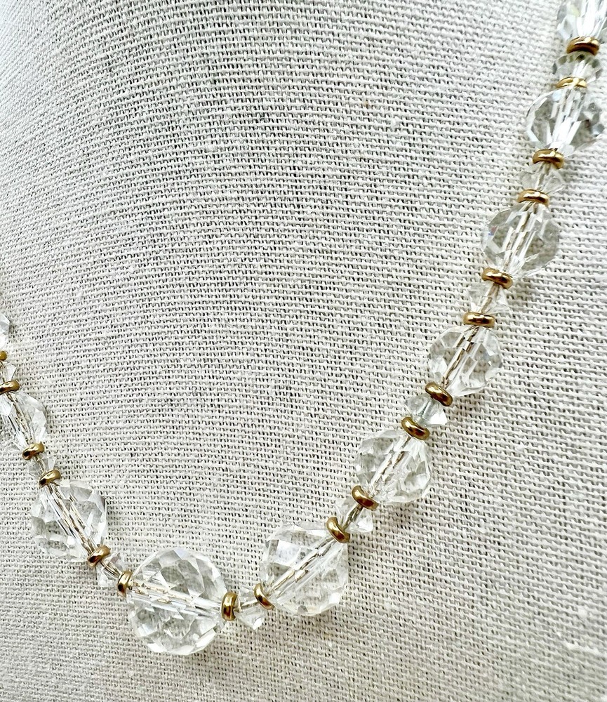 Vintage AB Faceted Glass Necklace Gold Plated 15”