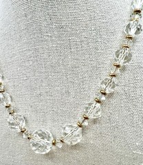 Vintage AB Faceted Glass Necklace Gold Plated 15”