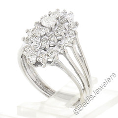 Vintage 14K White Gold 1.35ct Prong Diamond Marquise Navette Tiered Cluster Ring