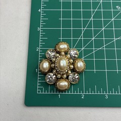 2 Inch Graziano Brooch Rhinestones And Faux Pearls.