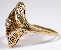 ESTATE Antique Art Deco SOLID 10k Yellow Gold Filigree Diamond Ring Sz 10