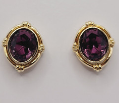 AVON Simulated Amethyst February Birthstone Gold Tone Pierced Earrings with Box