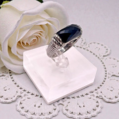 Judith Ripka 925 Sterling Silver Rope Accent Faceted Black Onyx Ring, size 8.25