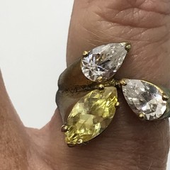 Vintage Sterling Silver Gold Plated Multi Color Cubic Zirconia Stone Ring sz 7