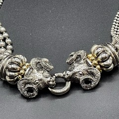 VTG Signed PISCITELLI 7 Strands Silver & Gold Tone Rams Head Statement Necklace