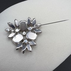 Vintage Rhinestone Brooch Black Crystal Domed Floral Spray