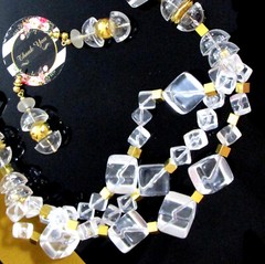 Vtg Runway Rare Modernist NAPIER “Crystal Ice” Resin 3 Strand Necklace Earrings