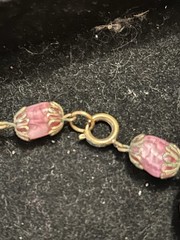 VTG Burgundy Glass Bead Necklace: Frit Sugared, Molded, Open Work Metal 26 In