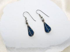 Vintage Pair Crushed Turquoise Mexico Nickel Silver Dangle Drop Earrings