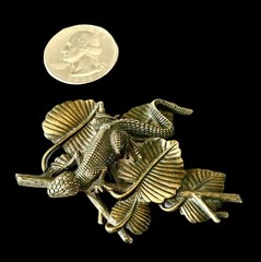 Vintage Signed JJ 1986 Victorian Revival Brass-Tone Alligator Brooch~1980s