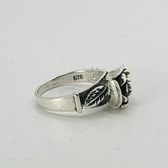 Vintage Sterling Silver Rose & Leaf Ring Finger 6.75 (5.50g)