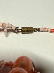 Vintage Japan Necklace Earrings Set Plastic Glass Orange White 36 in NOS