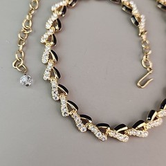 Vintage Swarovski Necklace Black Enamel Clear Crystals Gold Tone 17″