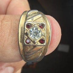 Vintage 14k GE Cubic Zirconia & Ruby Man’s Ring Size 12.75