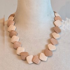 Vintage 80s Necklace & Earrings Pastel Peach Ivory Acrylic Enamel Bamboo