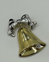 Vintage Estate Gold/Silver Tone Articulated (moving) BELL BROOCH VE-9