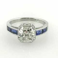 3Ct Art Deco Style Lab Created Diamond & Sapphire Wedding 14k White Gold FN Ring