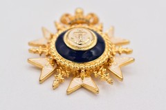 Vintage Crown Anchor Brooch Blue Enamel Crest Military Nautical Pin 1980s BinAL