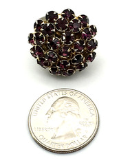 Vintage Purple Rhinestones Round Domed GoldTone Adjustable Ring Size 6.5