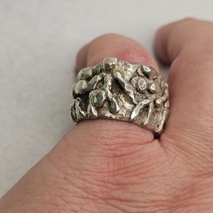 Vintage Brutalist Sterling Silver Abstract Figural Wide Band Ring Size 10 26.85g