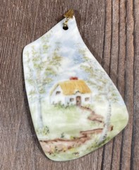 One of a kind hand painted porcelain pendant for necklace chain Sign Judy Onken