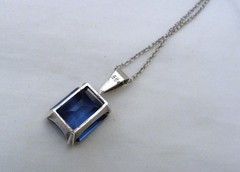 10.5 CTTW EMERALD CUT BLUE TOPAZ GEMSTONE STERLING SILVER PENDANT CHAIN NECKLACE