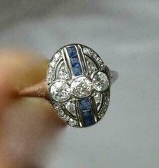 3.50 Ct Diamond & Sapphire Art Deco Antique Vintage Engagement Ring 925 Silver