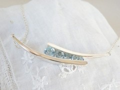 Vintage Sterling Silver 925 Natural Heated Blue Topaz Channel Set Necklace 18″
