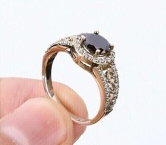Vintage Antique Onyx & Lab Created Diamond Engagement 14k Yellow Gold FN Ring